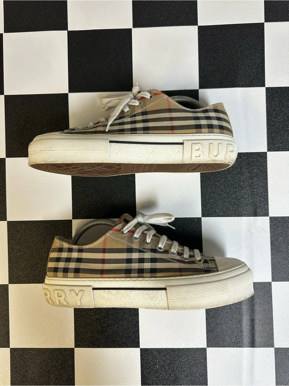 Burberry Tan Check Canvas Low-Top Sneakers